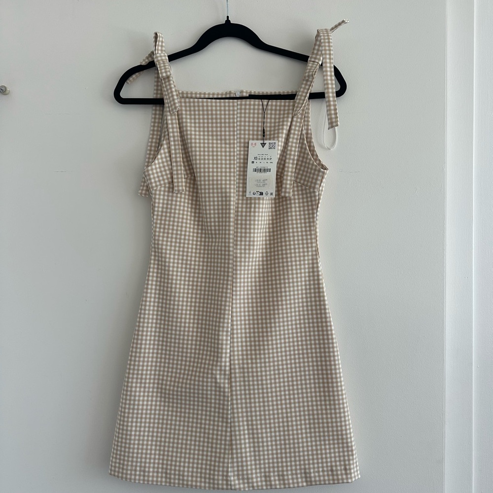 Zara Beige Checkered Mini Dress